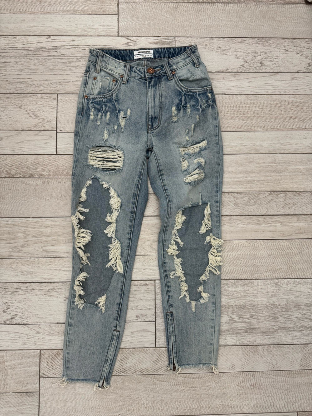 One Teaspoon Light Blue Distressed Boyfriend Jeans